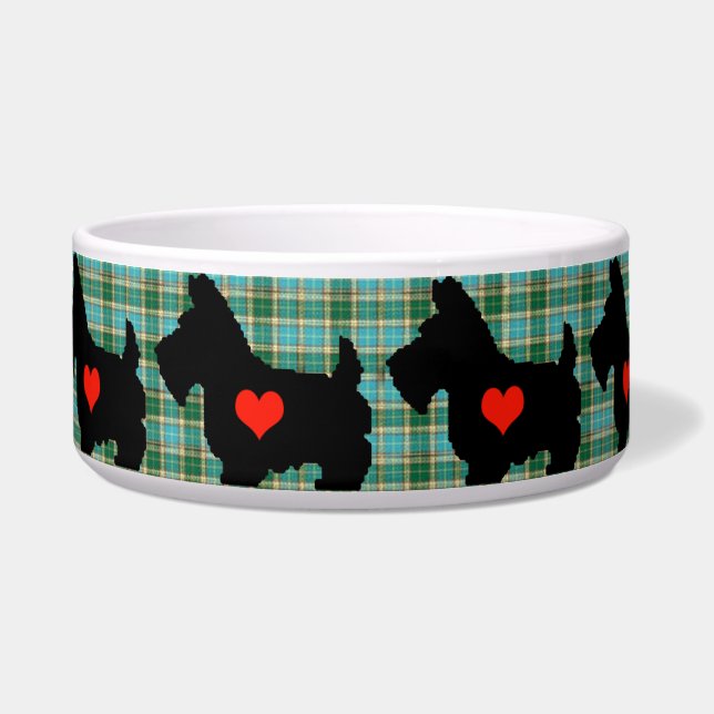 Écuelle Cuvette de chien de tartan de coeur de Scottie (Devant)