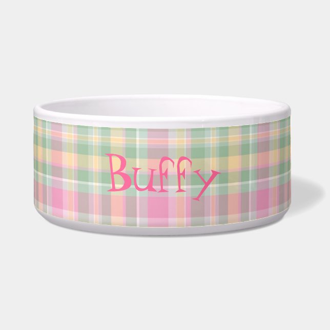 Écuelle Cuvette faite sur commande de chien de plaid rose (Devant)