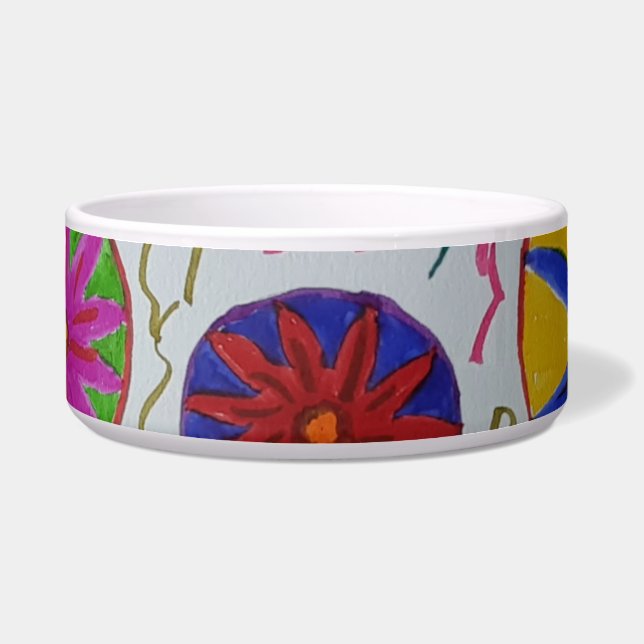 Écuelle Cuvette moderne en céramique florale pour animaux (Devant)