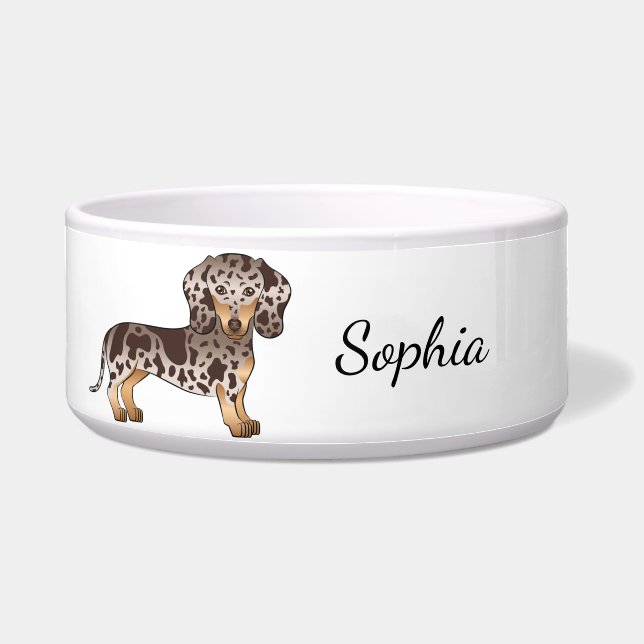 Écuelle Dachshund à poil court Chocolat & Tan Dapple & Nom (Devant)