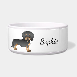 Écuelle Dachshund à poil dur noir et feu & Nom