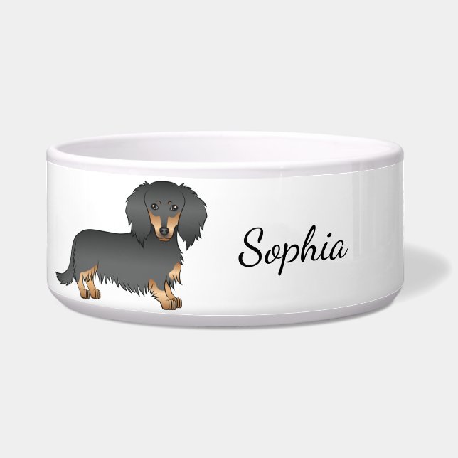 Écuelle Dachshund à poil long noir et feu Cartoon Chien &  (Devant)