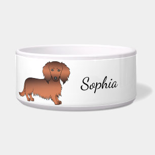 Écuelle Dachshund Cartoon Chien & Nom Longue Fourrure Roug