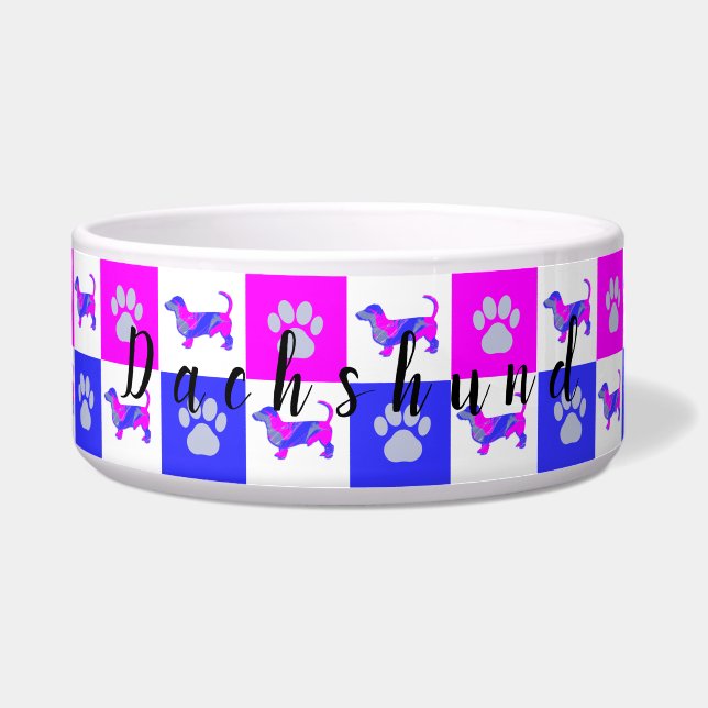 Écuelle Dachshund Chien & Paw Hot Pink et Blue Pet Pet Pet (Devant)