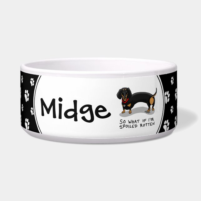 Écuelle Dachshund gâté à l'os (S noir et feu) Chien mignon (Devant)