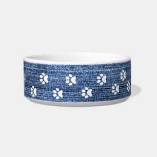 Écuelle Denim et Empreintes de pattes blancs Design Pet Bo