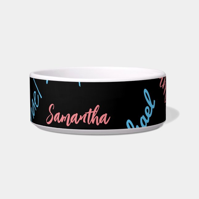 Écuelle Deux noms couples motif monogramme bleu rose clair (Devant)
