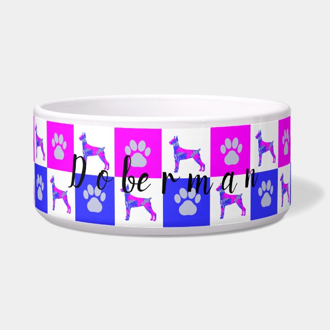 Écuelle Doberman Pinscher Dog & Paw Hot Pink & Blue (Devant)