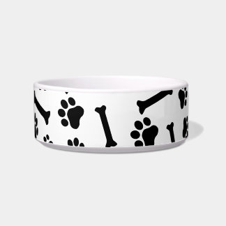 Écuelle Dog Paw & Bones Seamless Pattern - Black & White