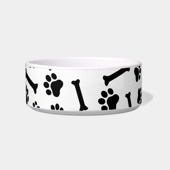 Écuelle Dog Paw & Bones Seamless Pattern - Black & White (Devant)