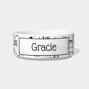 Écuelle Doodles de chat, Funny Black et White Kitties Moti