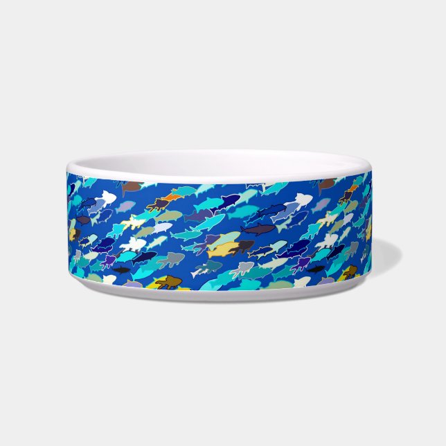 Écuelle École de poisson, bleu foncé, blanc et turquoise (Gauche)