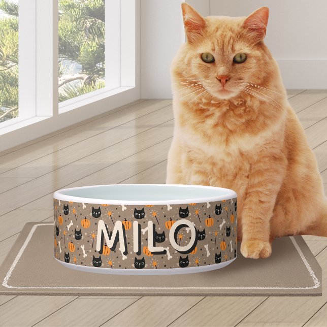 Écuelle Éffrayant Cute Personnalisée Halloween Citrouille  (Spooky Cute Custom Halloween Pumpkin & Black Cat Bowl)