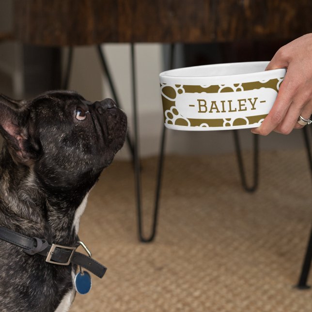 Écuelle Élégant Chien pattes marron customisé bol de anima (Elegant Dog paws brown customized pet bowl)