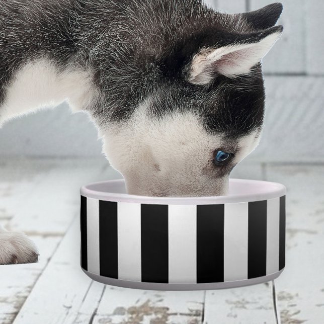Écuelle Elegant Cute Stripe Ceramic Pet Bowl (elegant cute black and white stripe bowl for dogs)
