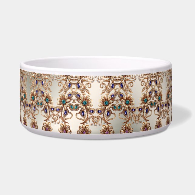 Écuelle Elegant Gold Jewel Flowers Ceramic Pet Bowl (Devant)