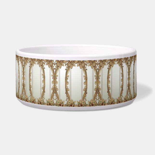 Écuelle Elegant Gold Ornate Ceramic Pet Bowl (Devant)