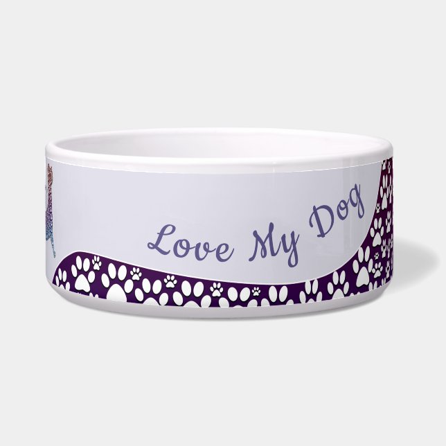 Écuelle Embossed Indigo Gradient Paw Print Dog Outline (Devant)