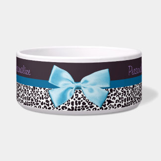 Écuelle Empreinte de léopard à la mode et ruban bleu avec