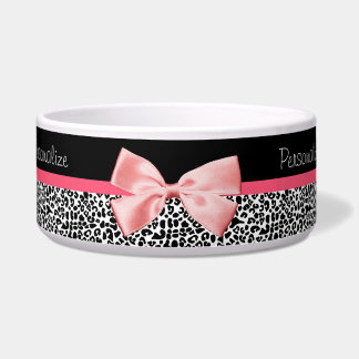 Écuelle Empreinte de léopard à la mode et ruban rose avec
