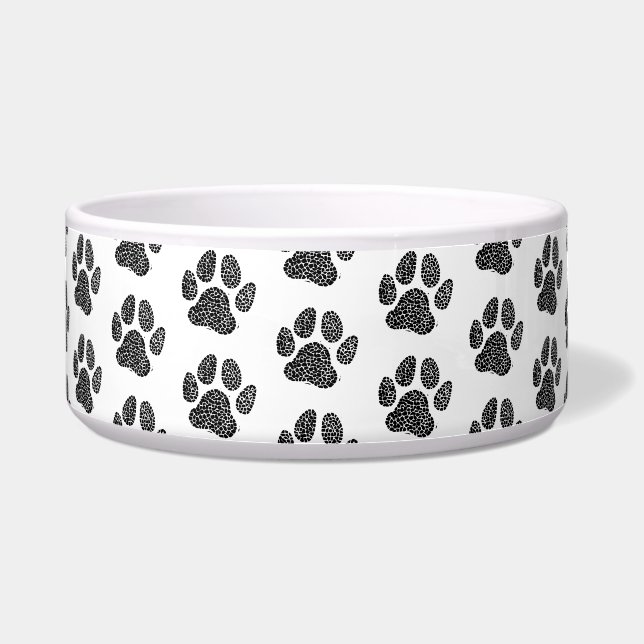 Écuelle Empreinte de patte de chien noir et blanc Linocut (Devant)