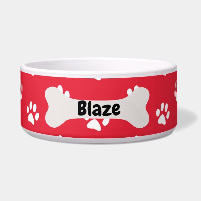 Écuelle Empreinte de patte de chiot rouge personnalisé (Devant)