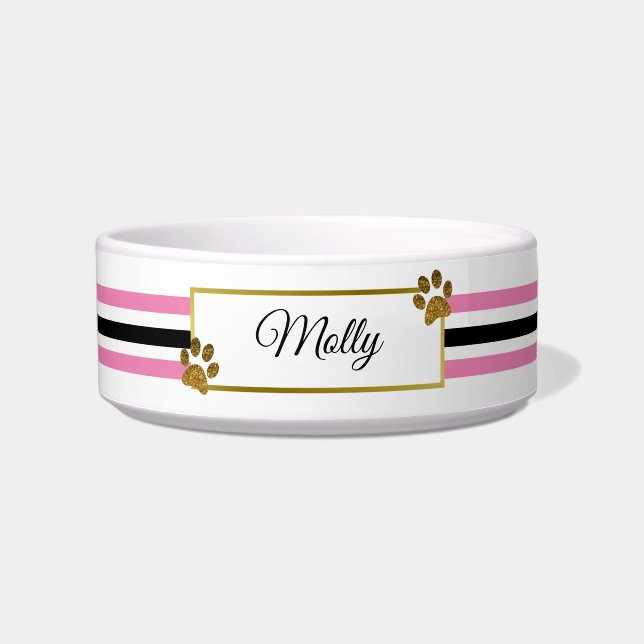 Écuelle Empreinte de patte Parties scintillant rose et or  (Devant)