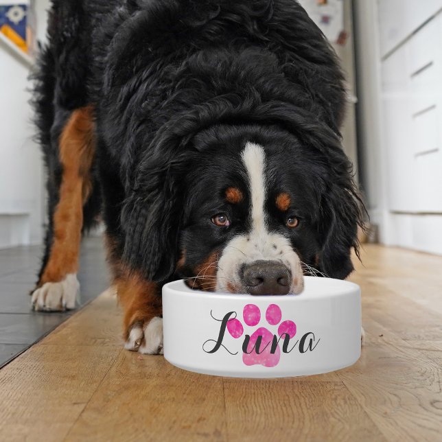 Écuelle Empreinte de patte rose étincelant Personnaliser l (Add a touch of sparkle to mealtime with our personalized pet bowl!)