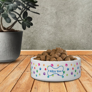 Écuelle Empreintes de patte colorées Nom du chien en os