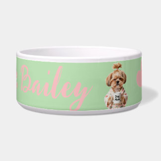 Écuelle Empreintes de Patte Roses Nom de Chien Mignon Vert