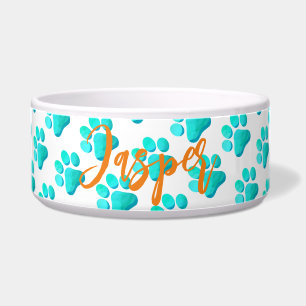 Écuelle Empreintes de pattes Aqua Blue PET NAME Orange Mod