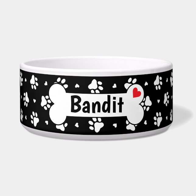 Écuelle Empreintes de pattes et Motifs de Coeurs de Chien  (Devant)