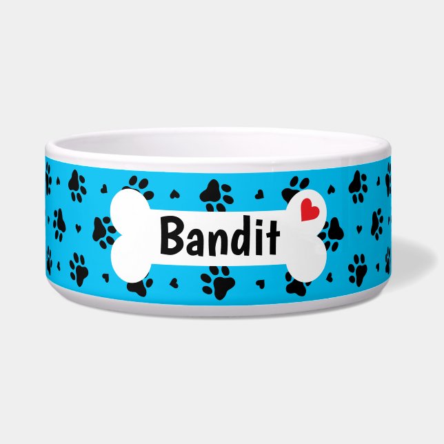 Écuelle Empreintes de pattes et Motifs de Coeurs de Chien  (Devant)