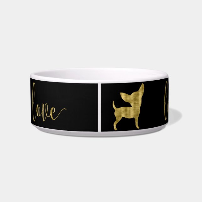 Écuelle Faux Gold Chihuahua Love Black Pet Bowl (Dos)