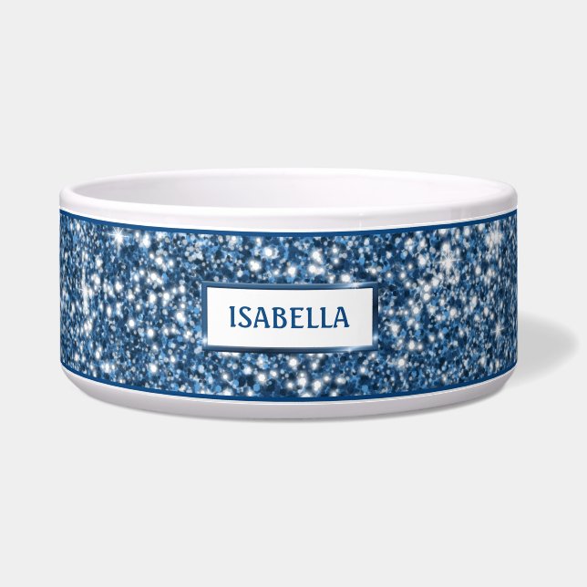 Écuelle Faux Texture Pailletée Bleue avec Nom Personnalisé (Devant)