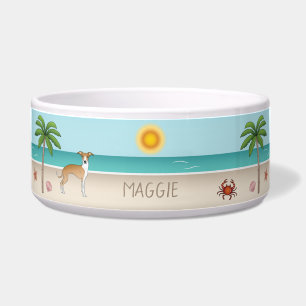 Écuelle Fawn And White Iggy Dog At A Tropical Summer Beach