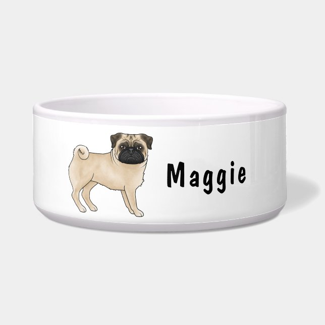 Écuelle Fawn Pug Chien de Dessin Animé Mignon Avec Nom Per (Devant)