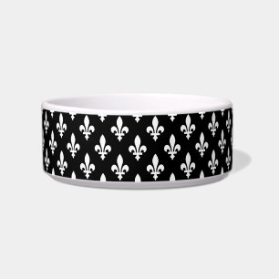 Écuelle Fleur de Lis Motif, Royal French, Blanc sur Noir