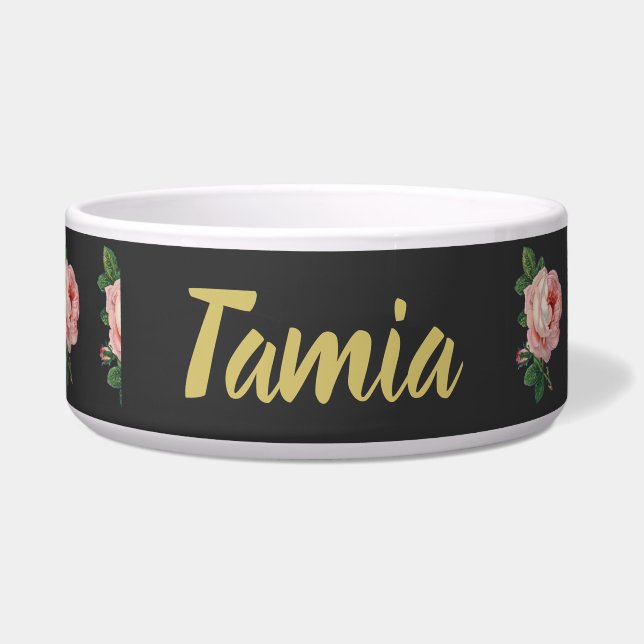 Écuelle Fleur rose nom personnalisé gris (Devant)