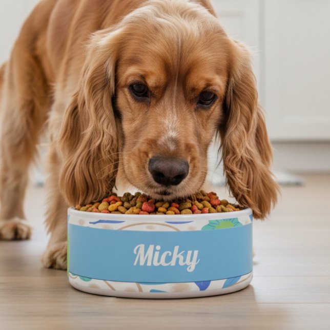 Écuelle Fleurs d'Imaginaire Bleu Vert céramique Pet Bowl (The soft pastel colors blends with any surrounds and give that fresh clean look.)