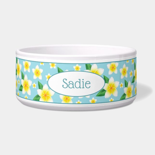 Écuelle Fleurs Frangipani Blanc Tropical & Nom Personnalis (Devant)