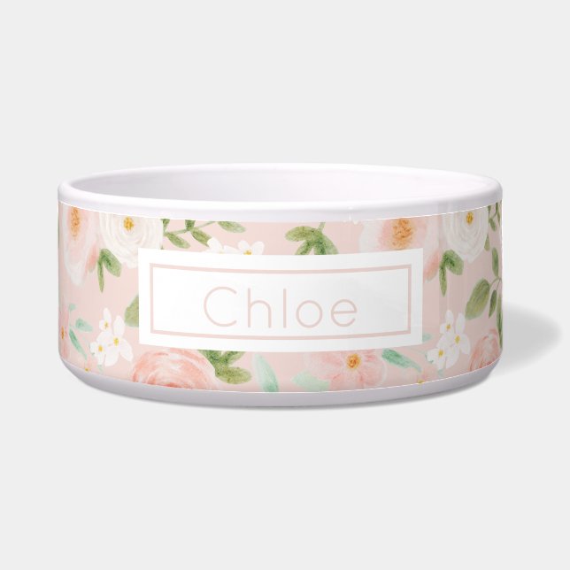 Écuelle Fleurs Roses d'aquarelle en rose et en rose (Devant)
