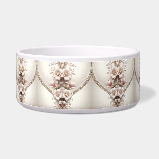 Écuelle Floral and Pearl Embellishments Pet Bowl (Gauche)