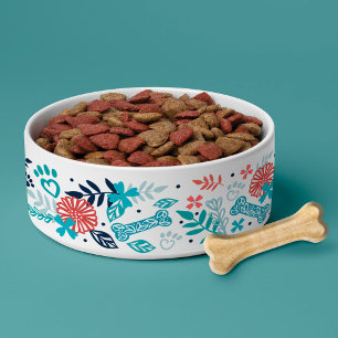 Écuelle Floral & Foliage Pet Paw, Dog Bone Print Pattern