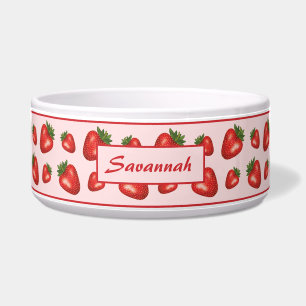 Écuelle Fraises Rouge Sur Rose Avec Nom Personnalisé De L'