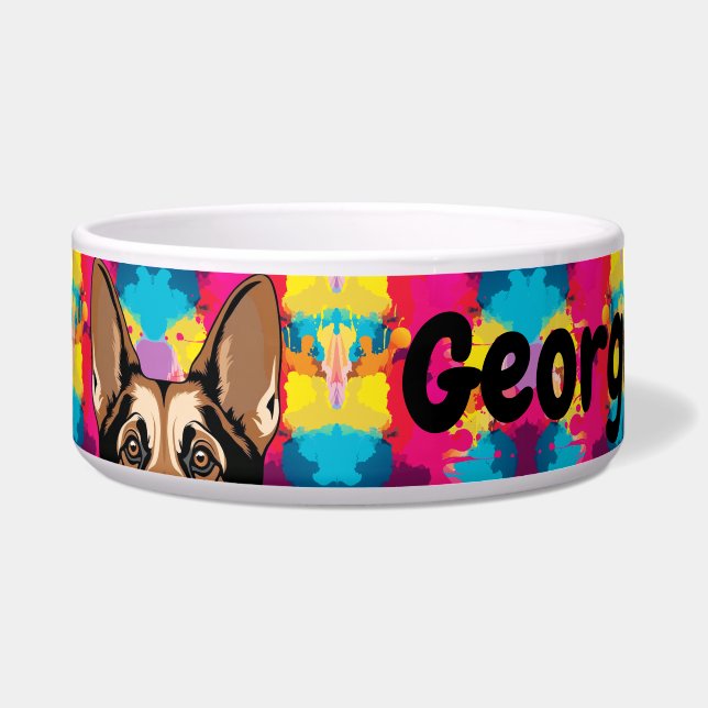 Écuelle Fun Bright Dog/Cat Face Personnaliser le nom (Devant)