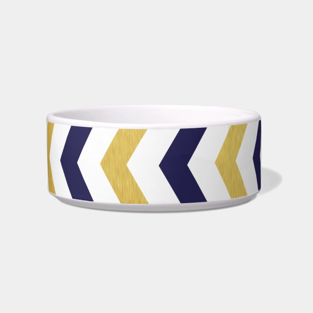 Écuelle Gold et Navy Blue Chevron Petit Bowl de chien (Devant)