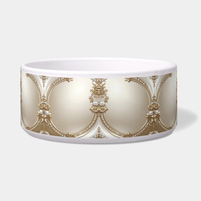Écuelle Golden Ornate Frame with Pearls Ceramic Pet Bowl (Devant)