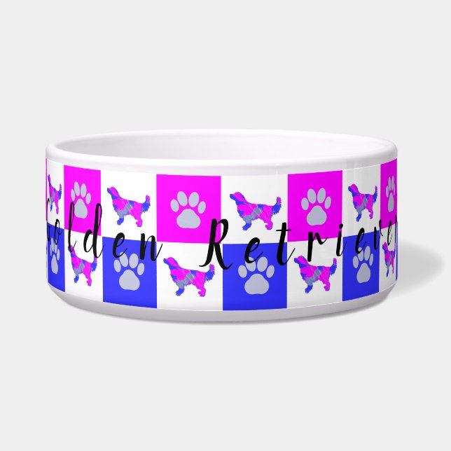 Écuelle Golden Retriever Chien & Paw Hot Pink & Blue Pet P (Devant)