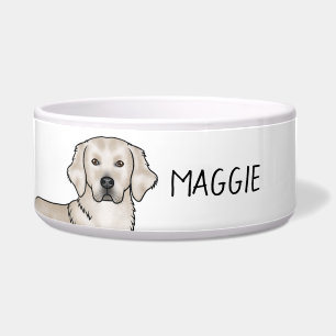 Écuelle Golden Retriever crème anglais et nom personnalisé